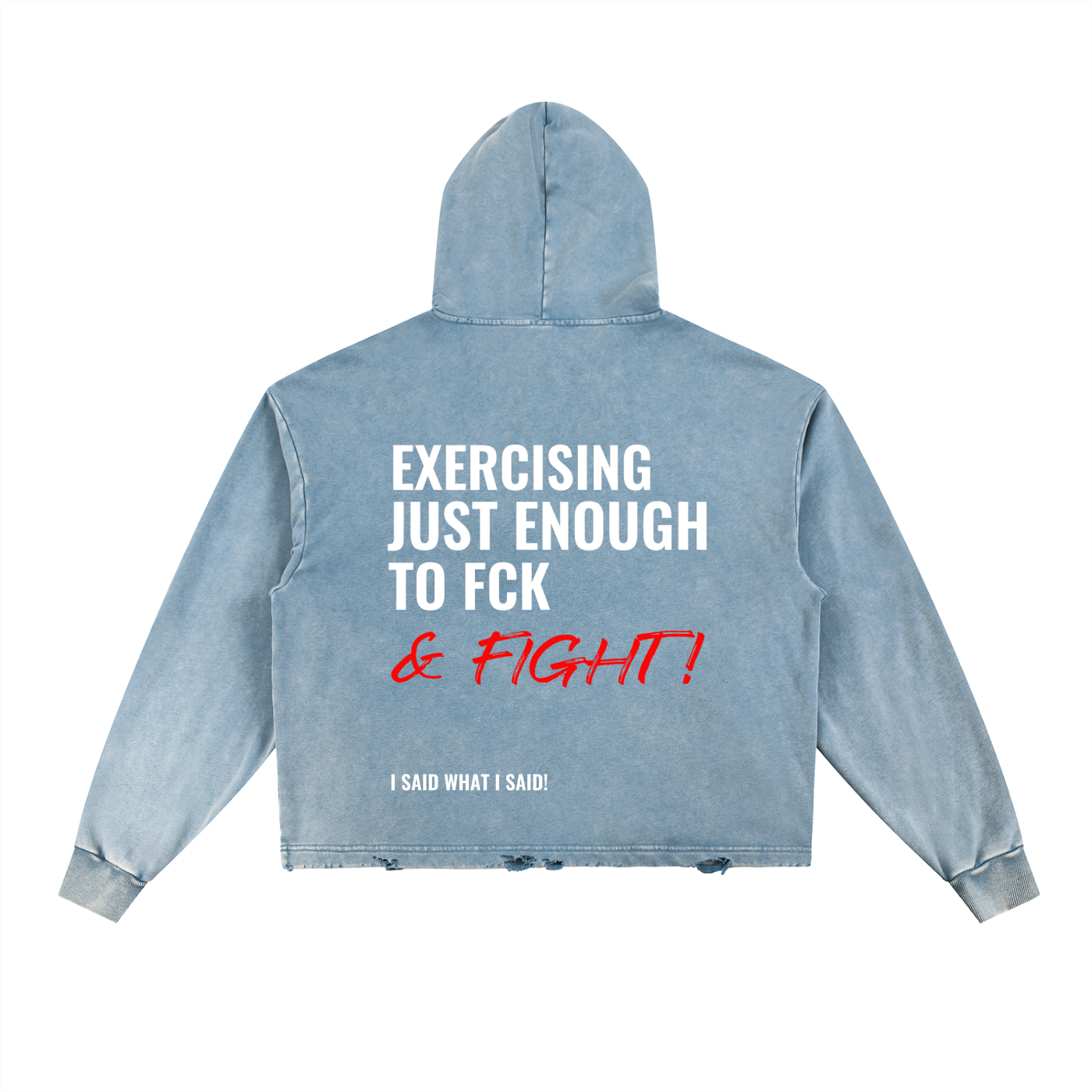 Vintage Washed Frayed-Hem Hood,fck and fight