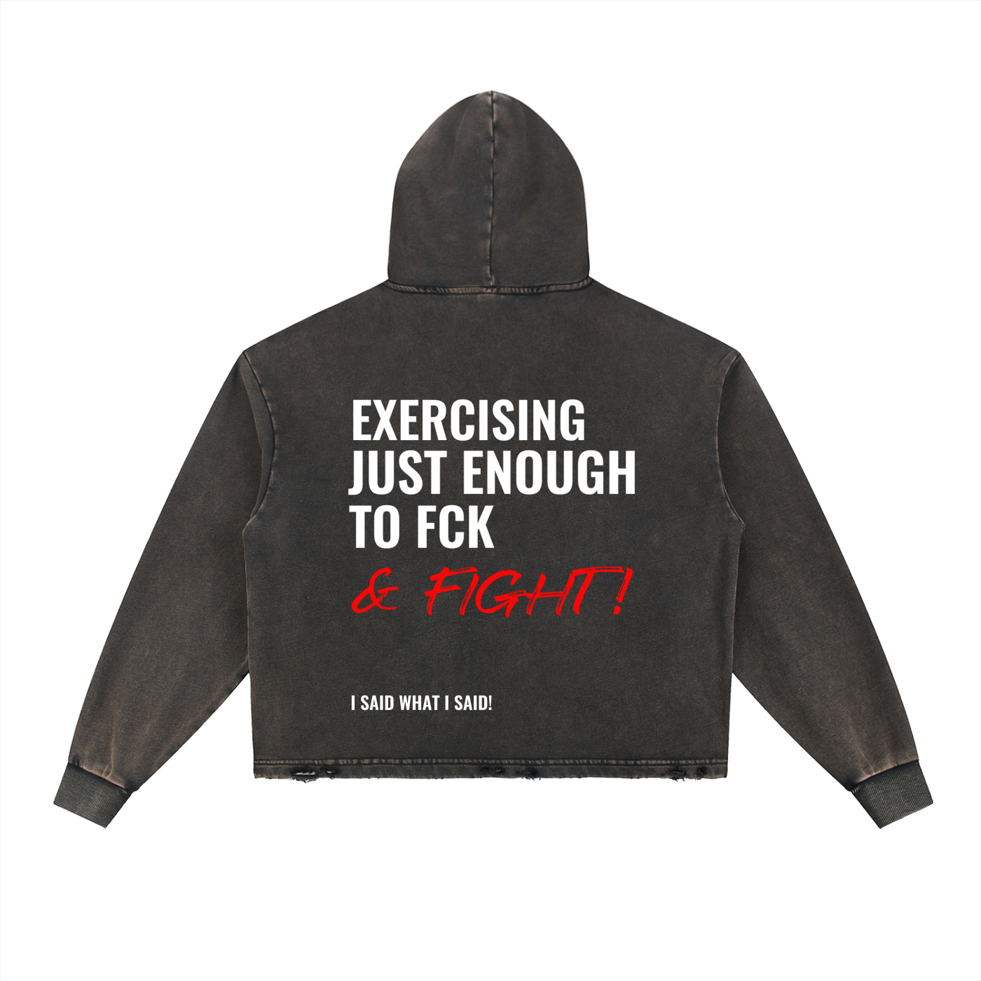 Vintage Washed Frayed-Hem Hood,fck and fight