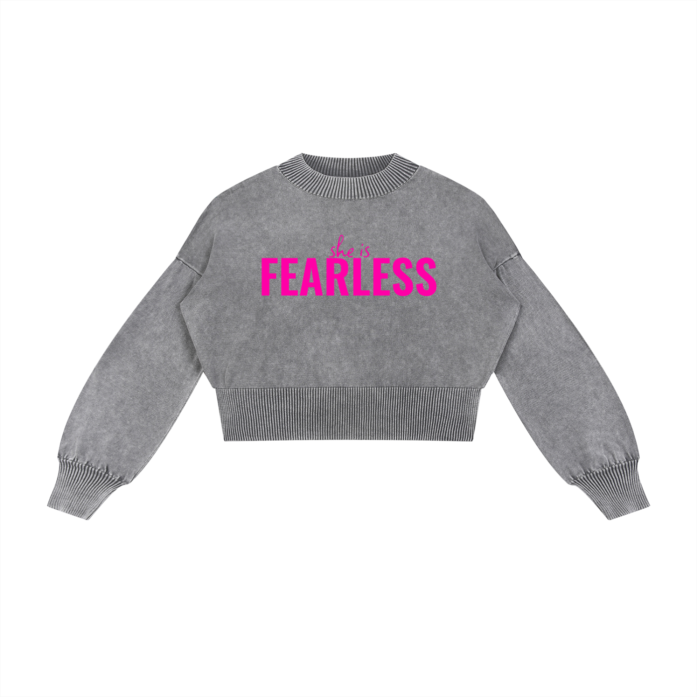 she is FEARLESS Mineral Wash Balloon Sleeve Cropped Sweater