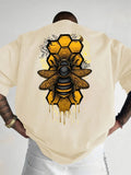 Men's Bee pattern printed round neck short sleeved T-shirt