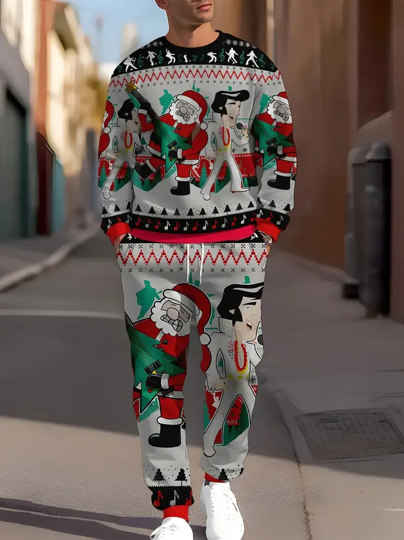 Christmas 2Pcs 3D Print Jogger Set