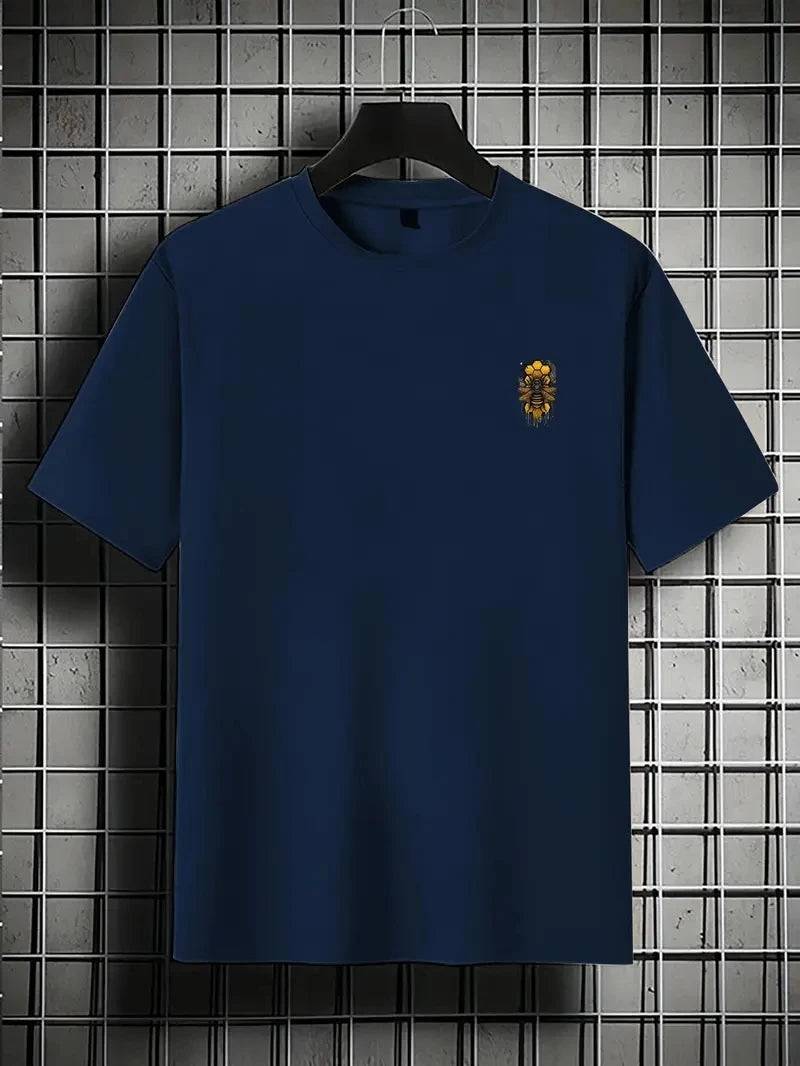 Men's Bee pattern printed round neck short sleeved T-shirt