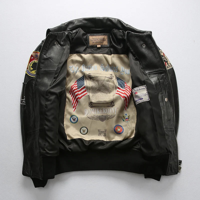Classic Aviation Leather Bomber Jacket