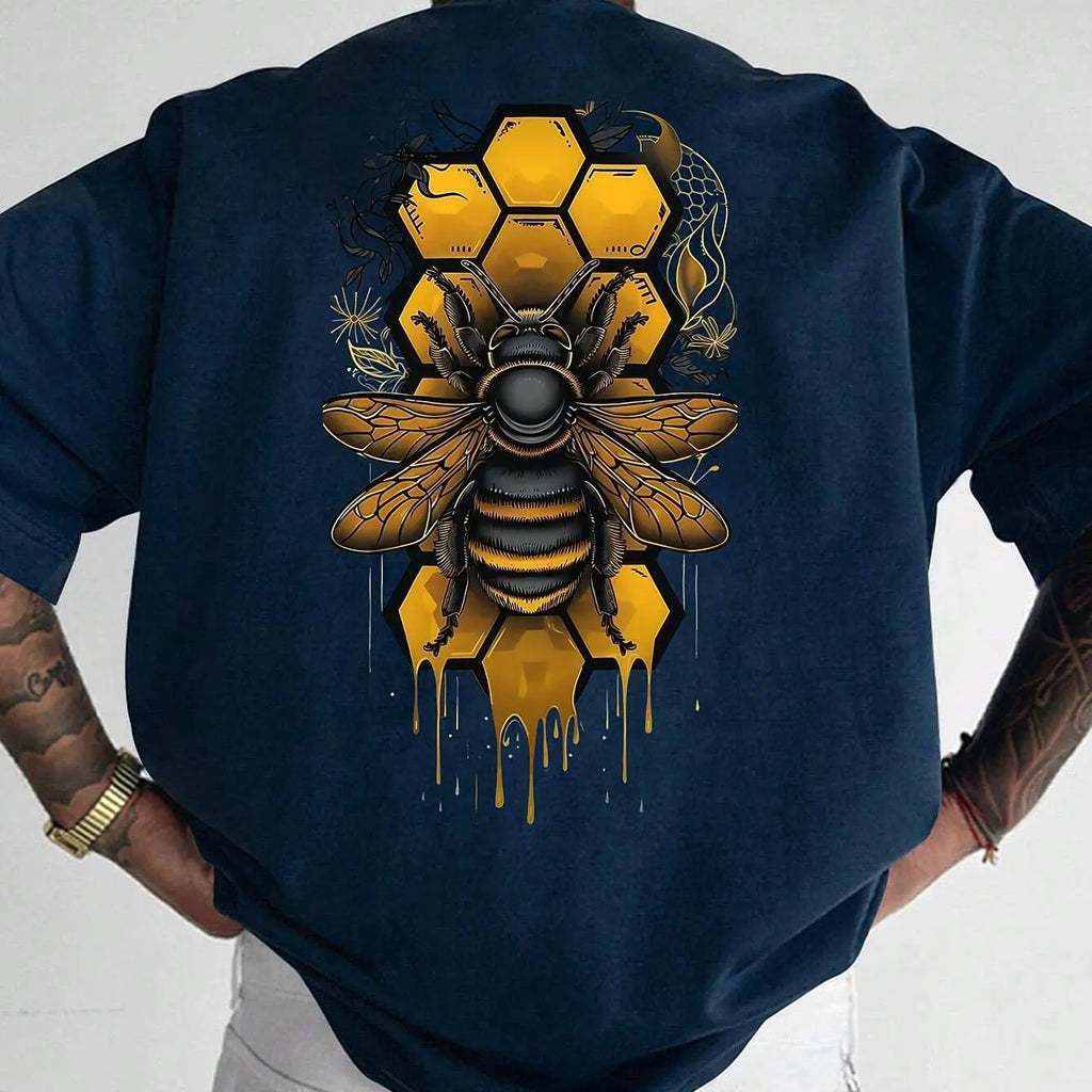 Men's Bee pattern printed round neck short sleeved T-shirt