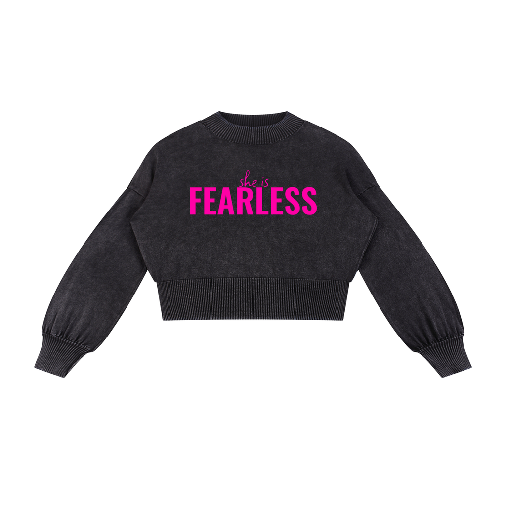 she is FEARLESS Mineral Wash Balloon Sleeve Cropped Sweater