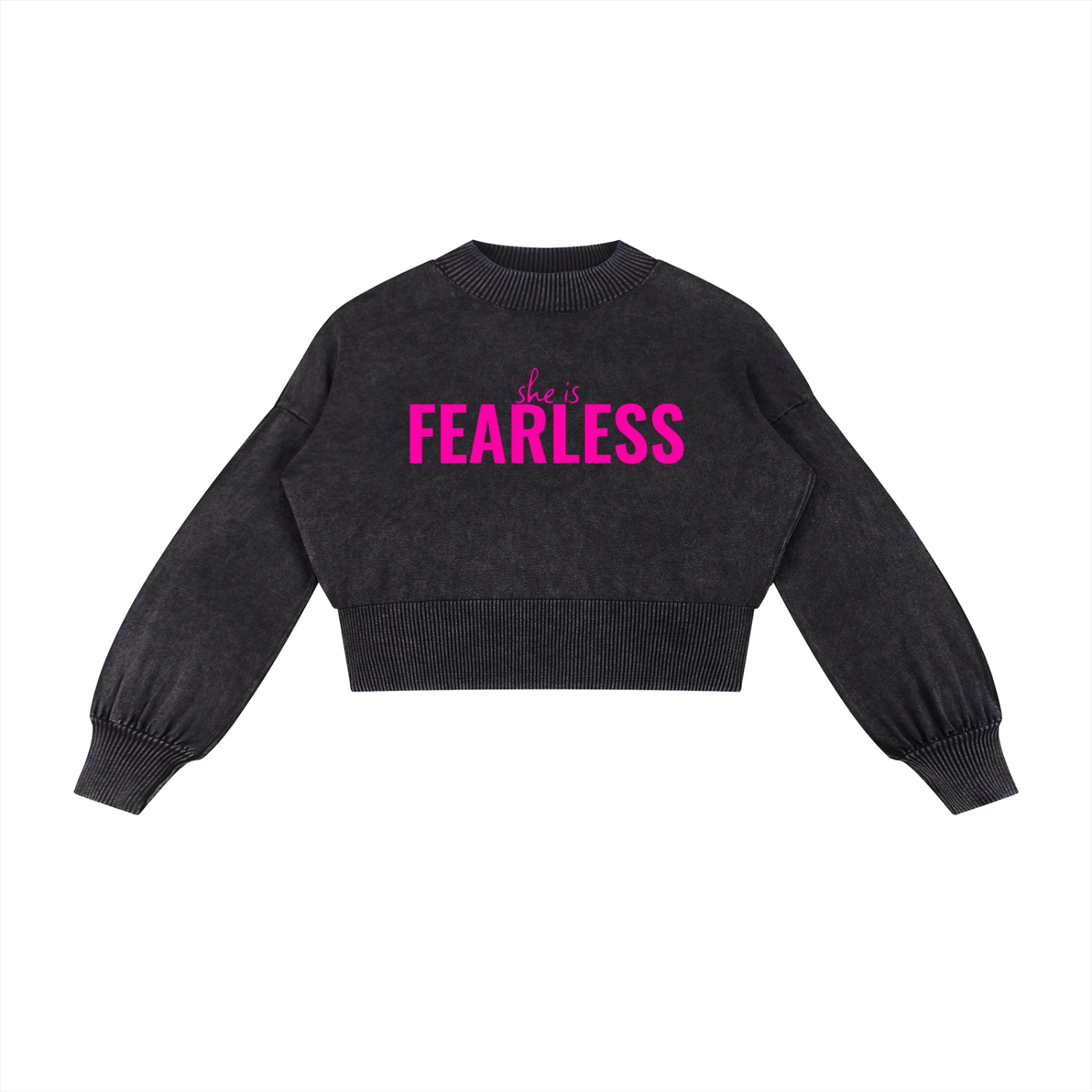 she is FEARLESS Mineral Wash Balloon Sleeve Cropped Sweater