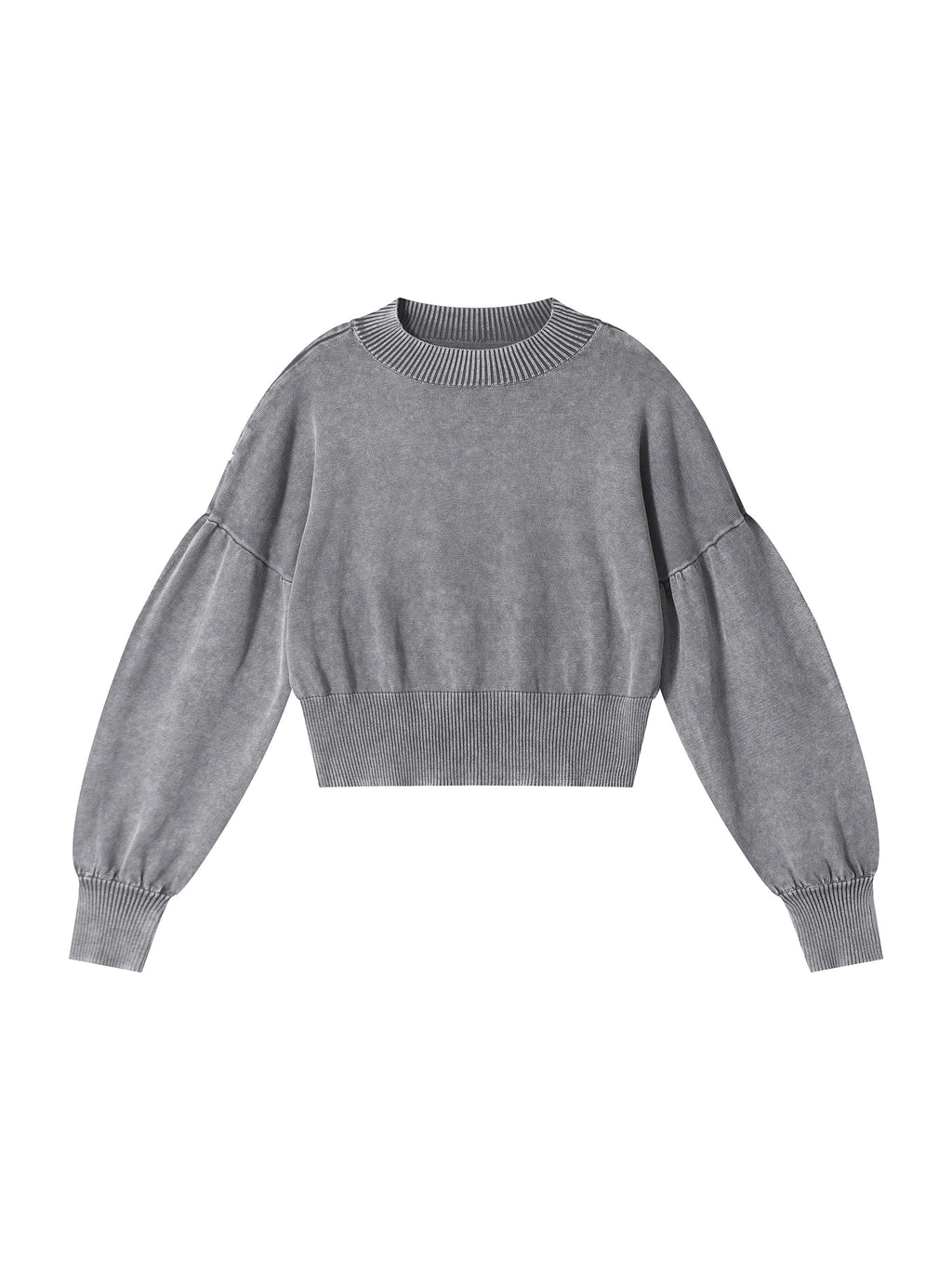 she is FEARLESS Mineral Wash Balloon Sleeve Cropped Sweater