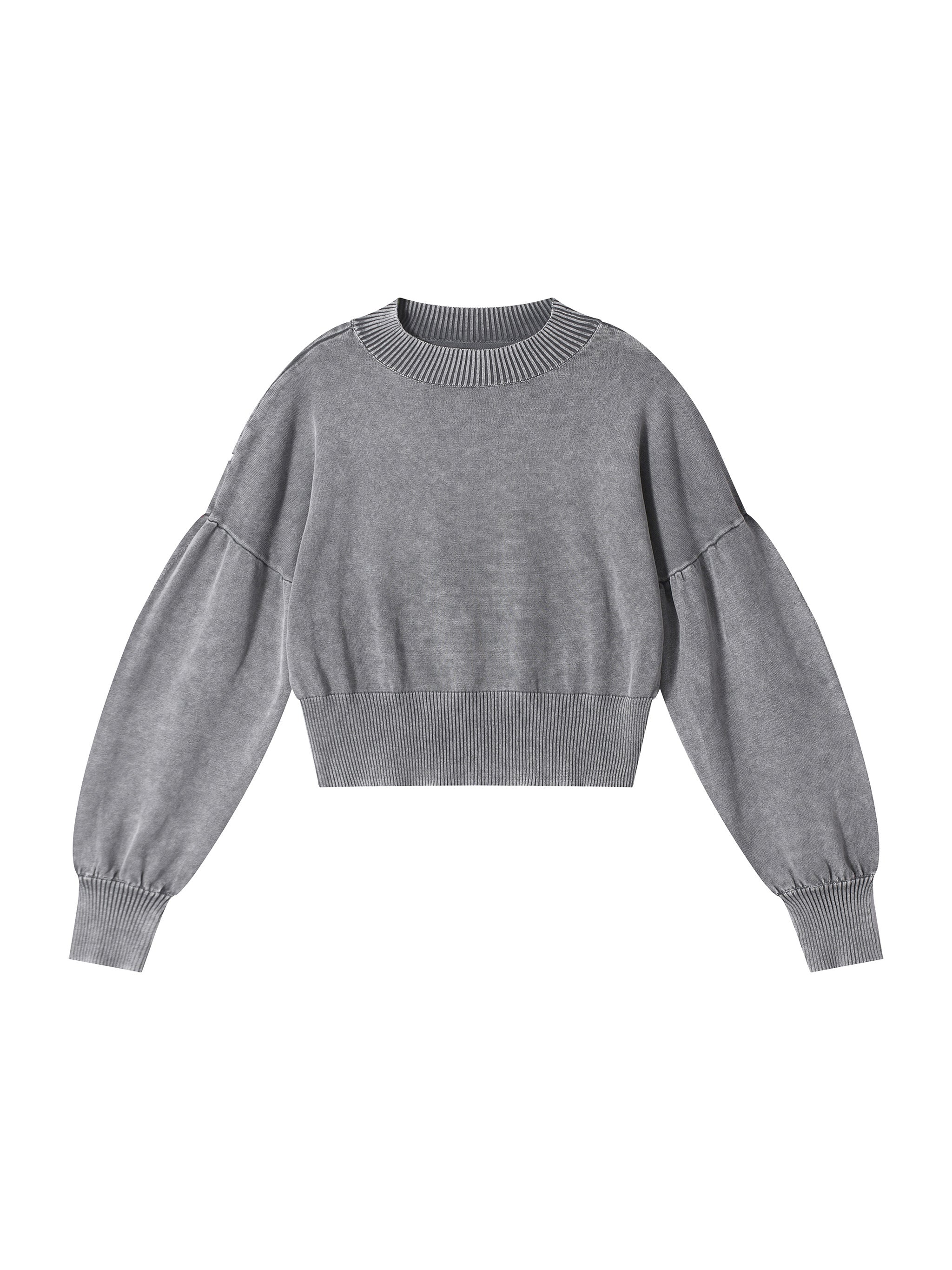 she is FEARLESS Mineral Wash Balloon Sleeve Cropped Sweater