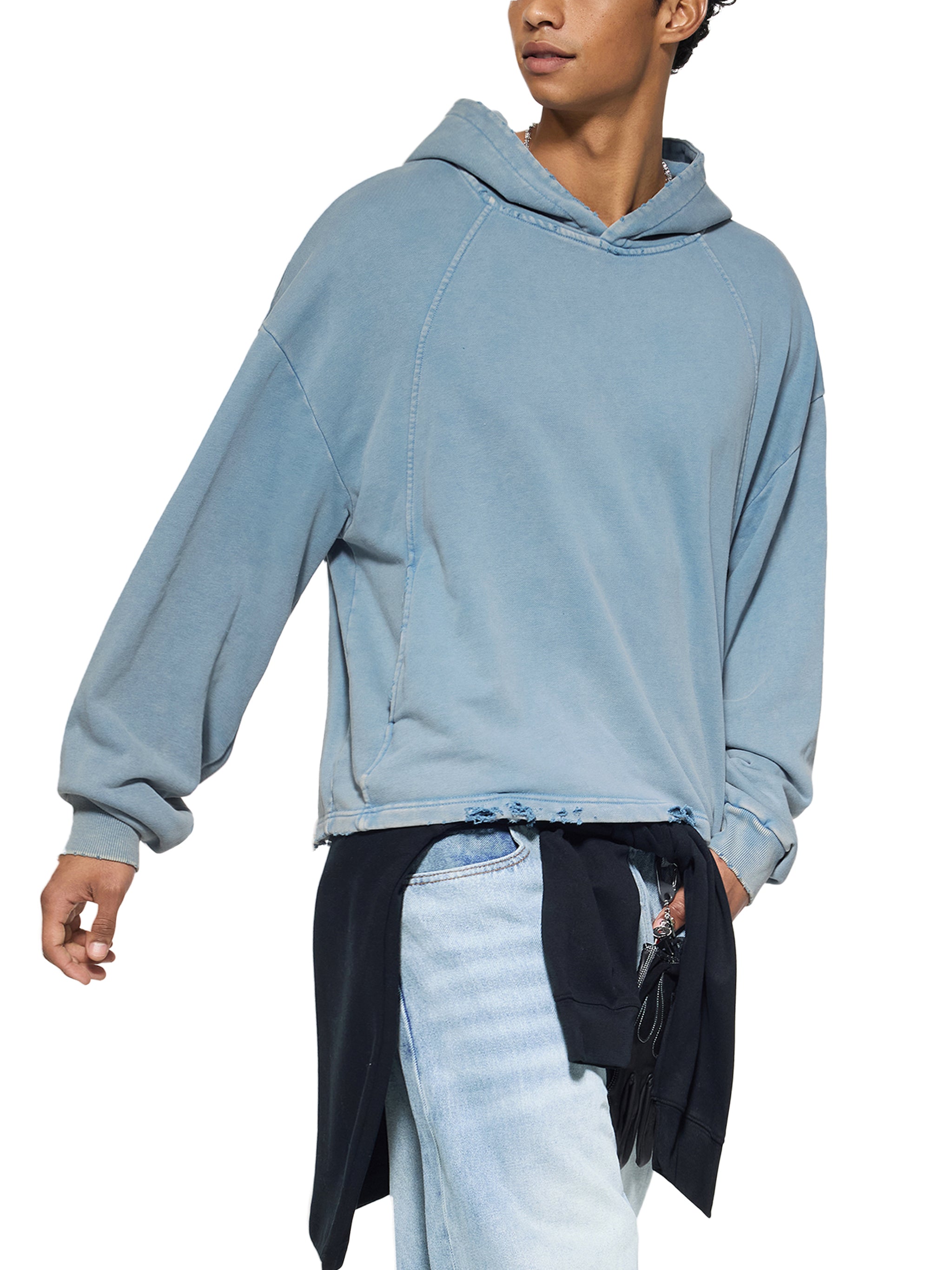 Vintage Washed Frayed-Hem Hood,fck and fight