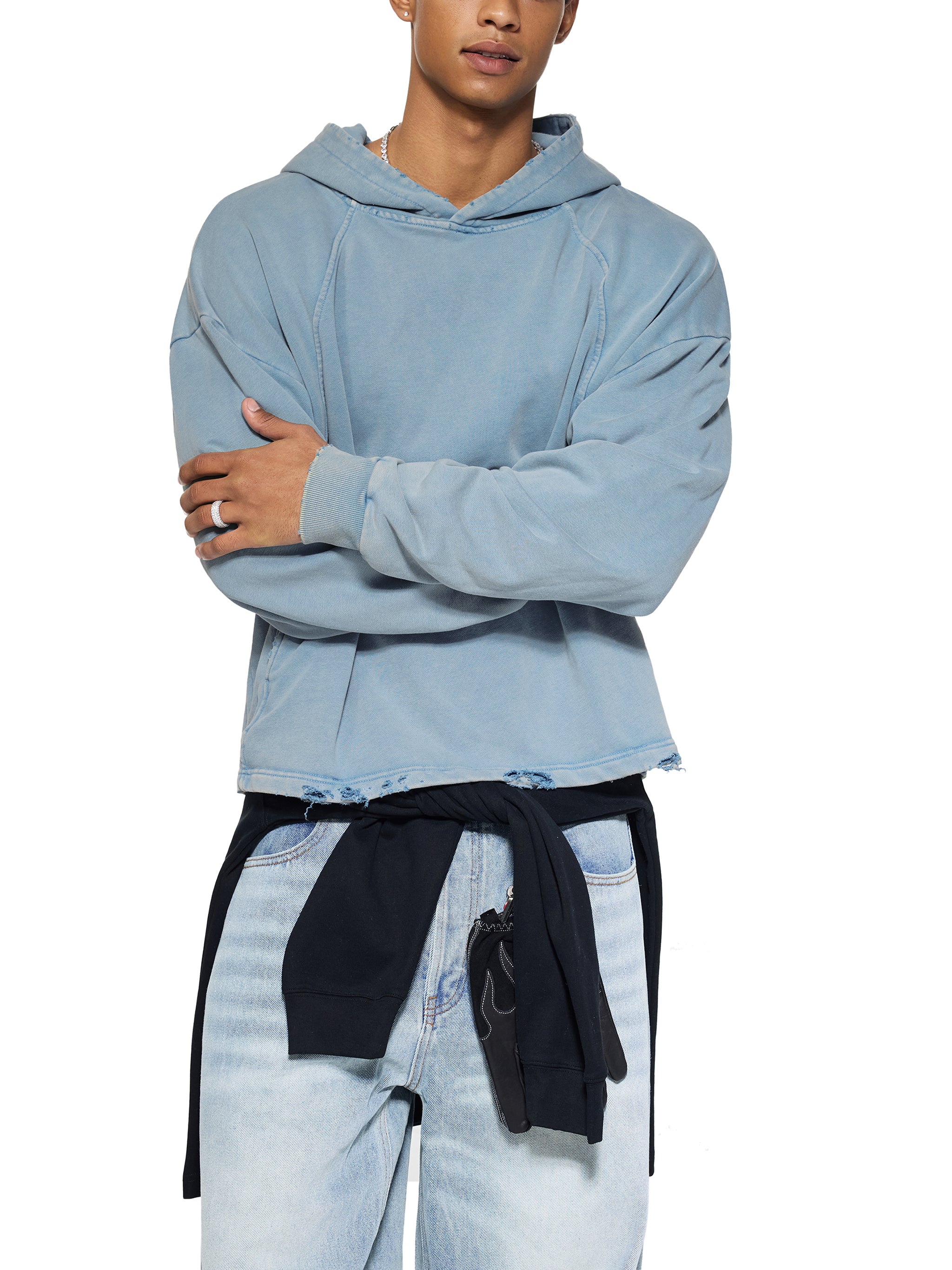 Vintage Washed Frayed-Hem Hood,fck and fight