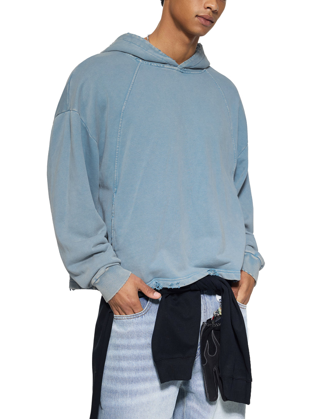 Vintage Washed Frayed-Hem Hood,fck and fight